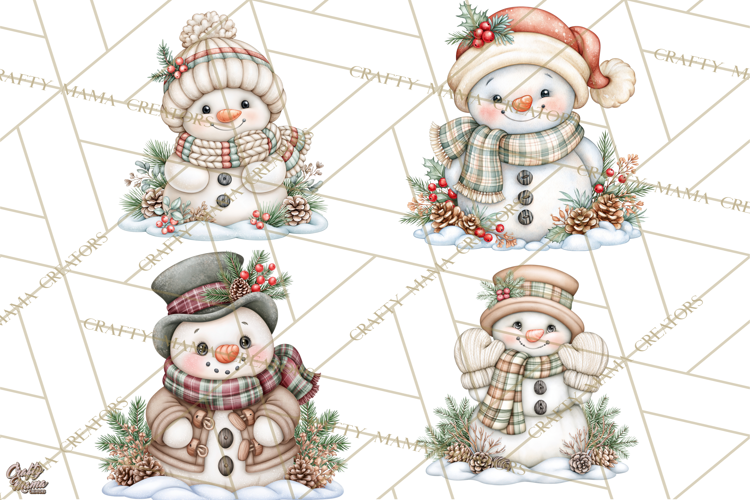 Winter Magic Vintage Watercolor Snowman Clipart