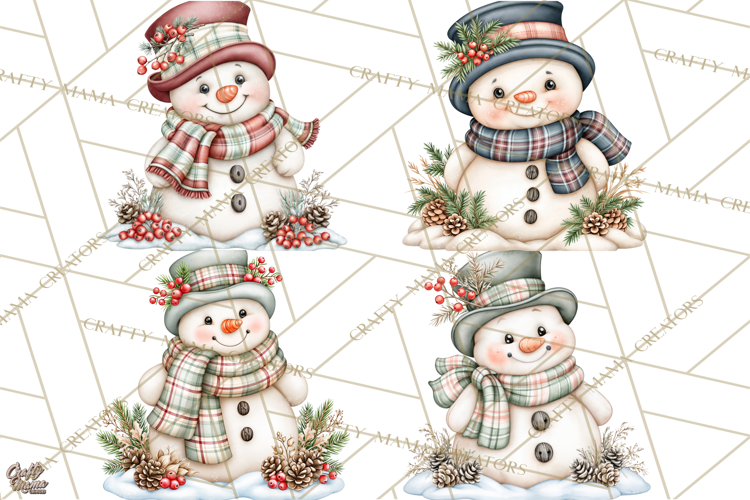 Winter Magic Vintage Watercolor Snowman Clipart