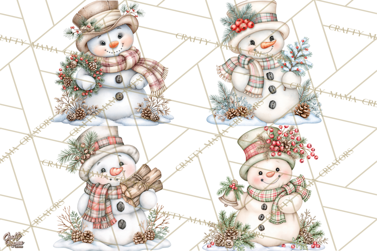 Winter Magic Vintage Watercolor Snowman Clipart