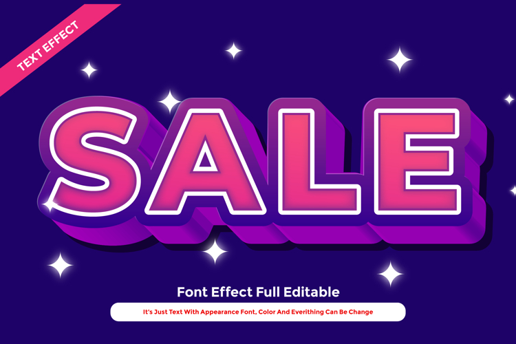 Purple Bold 3D Text Effect for Illustrator