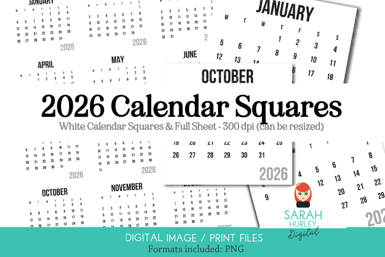 2026 Calendar PNG Print Files by Sarah Hurley