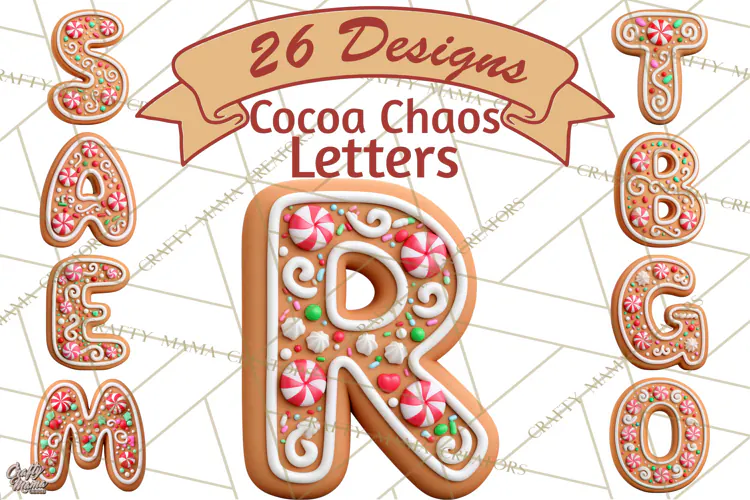 Gingerbread Alphabet PNG, Christmas Cookie Letters