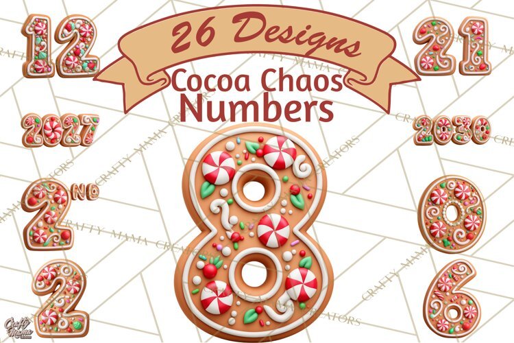 Gingerbread Numbers PNG, Christmas Cookie Number Clipart example image 1