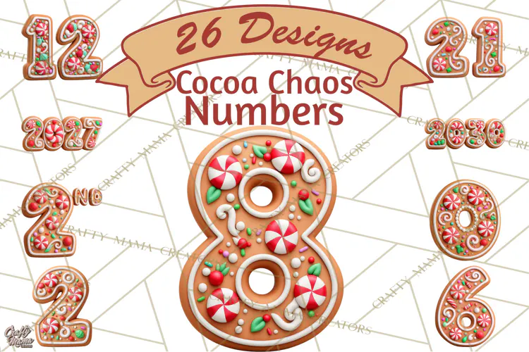 Gingerbread Numbers PNG, Christmas Cookie Number Clipart