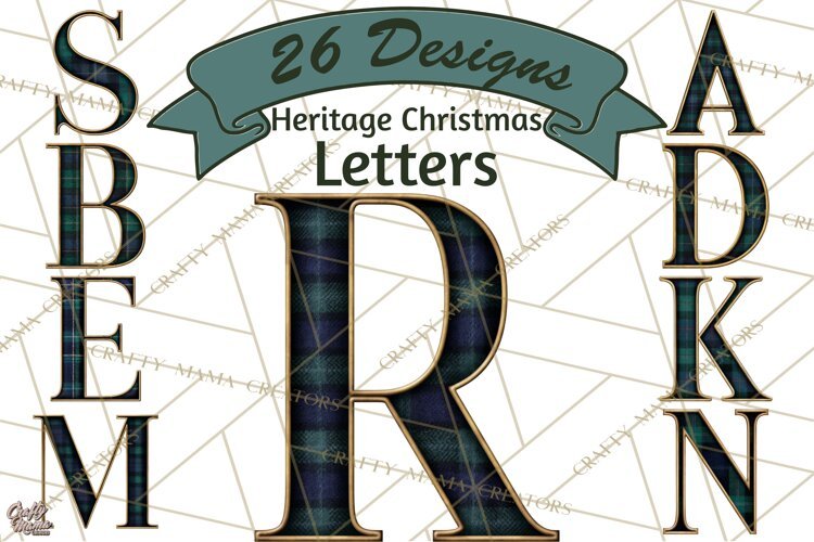 Heritage Christmas Alphabet PNG Vintage Tartan Letters example image 1