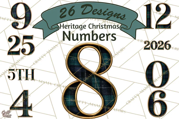 Heritage Christmas Numbers PNG Vintage Tartan Digits Clipart