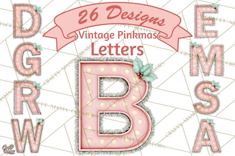Vintage Pinkmas Alphabet Clipart PNG Retro Christmas Letter example image 1
