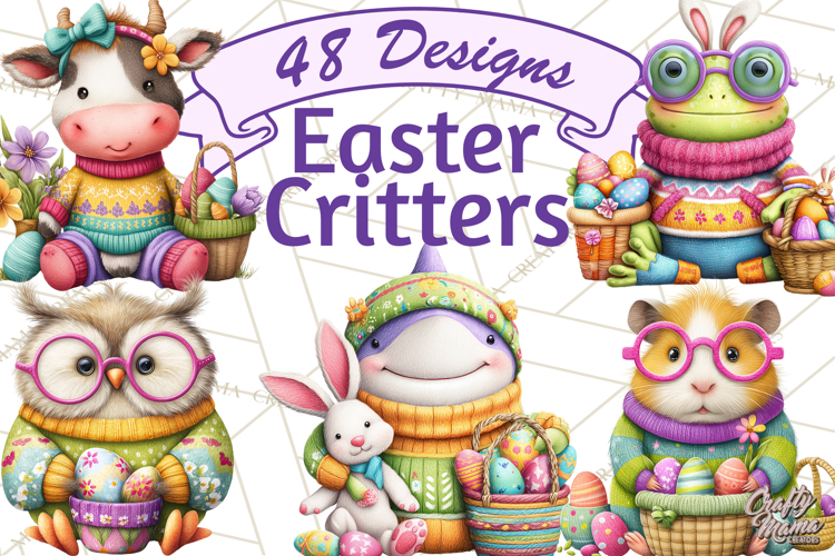 Easter Bunny Clipart, Spring Animals PNG, Colored Eggs