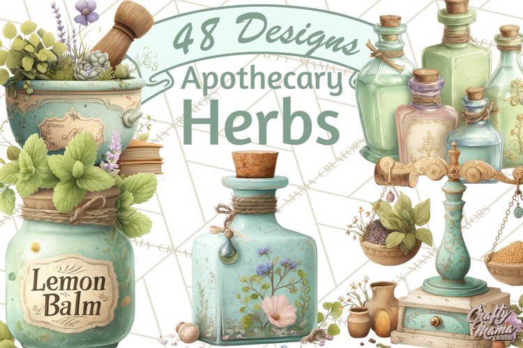 Vintage Herbal Apothecary Clipart, Spring Botanical Png