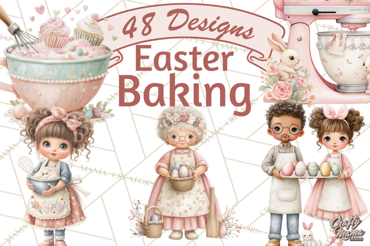 Easter Baking Clipart, Cute Easter Bakers, Pastel Cookies