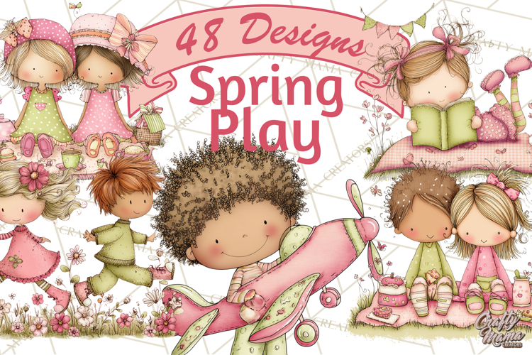 Adorable Spring Kids Clipart, Playful Children Clip Art PNG