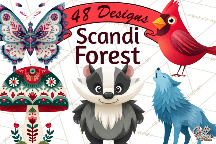 Scandi Forest Flora Clipart, Nordic Folk Art Clip Art Png