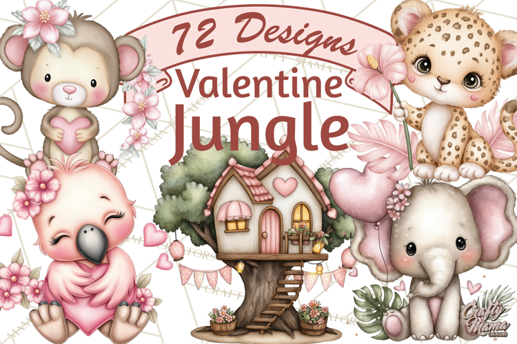 Valentine Jungle Animals PNG, Mini World, Cute Safari Hearts
