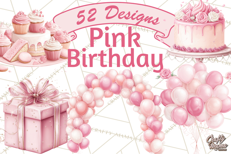 Pink Birthday Clipart, Vibrant Party Decorations PNG