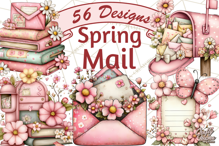 Spring Letters Mail Clipart PNG, Floral Envelopes Stamps