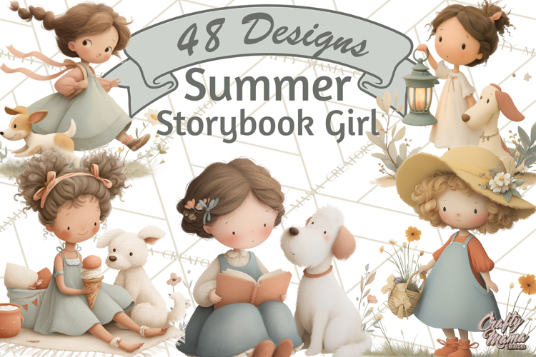 Little Girl Summer Clipart, Vintage Storybook Girl PNG