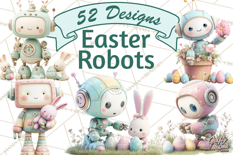 Easter Robot Clipart, Pastel Full-Body Robot Illustration