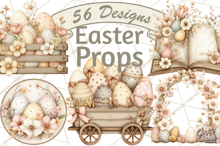 Vintage Easter Props Clipart PNG, Easter Eggs Printable