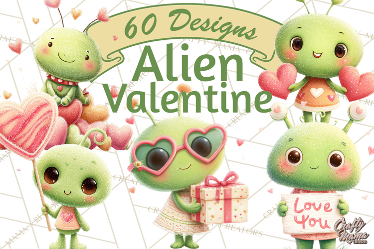 Green Alien Valentine Clipart PNG, Cute Alien Valentines