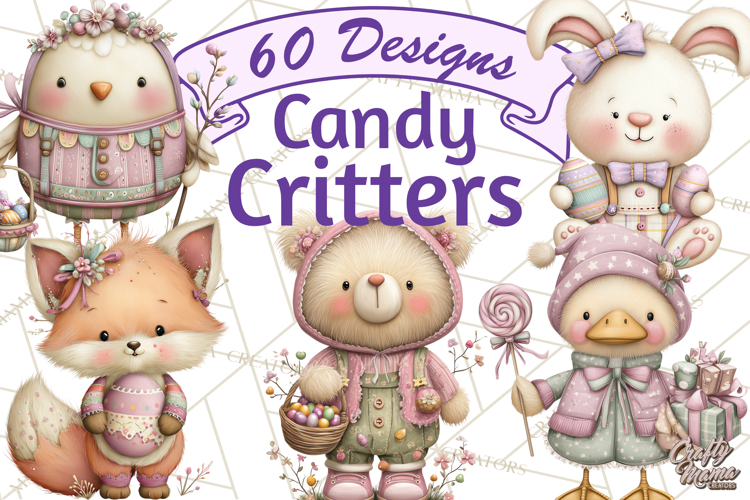 Easter Candy Animals Clipart PNG, Cute Pastel Critters example image 1