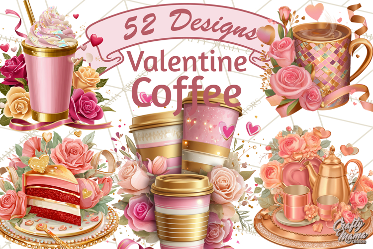 Pink Gold Valentine Clipart PNG, Sweetheart Coffee Cup