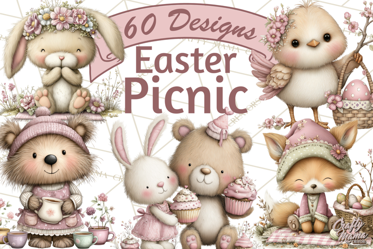 Easter Picnic Animal Clipart, Cute Spring Picnic PNG