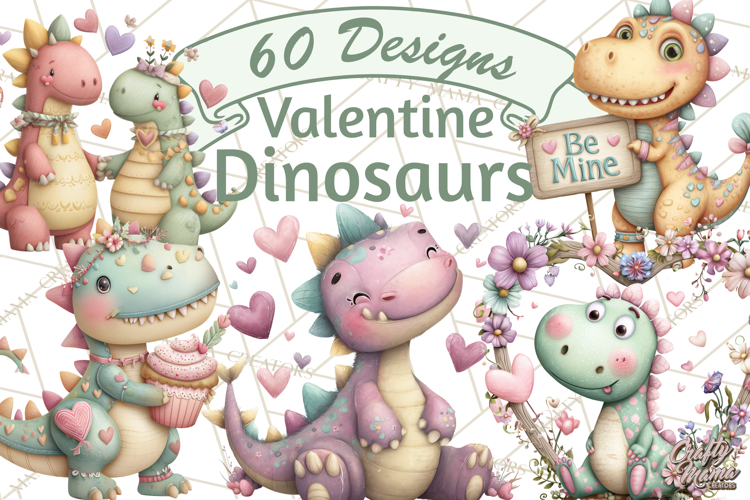 Valentine Dinosaur Clipart PNG, Cute Valentine Dinosaurs
