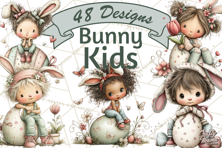 Easter Kids Clipart, Cute Easter Children, Bunny Ear Png