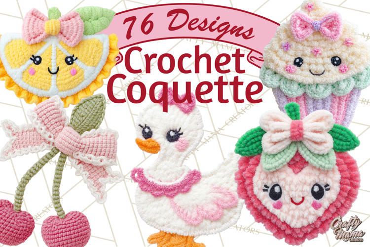 Crochet Coquette Clipart Kawaii Pastel Fruits Toys Yarn PNG