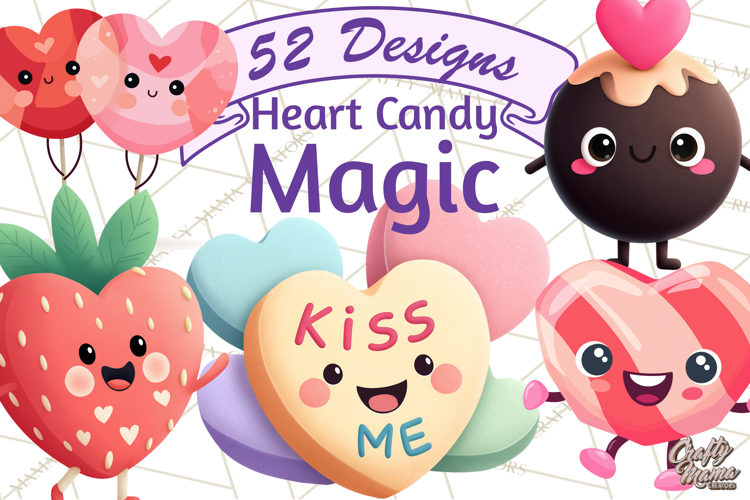 Valentine Kawaii Candies, Heart Sweets Clipart, Cute Candy