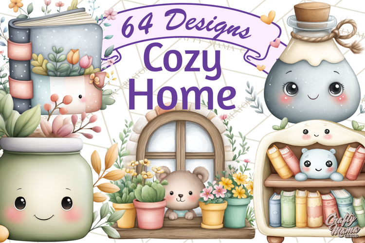Spring Cozy Home Clipart, Cute Kawaii House Decor Icons PNG