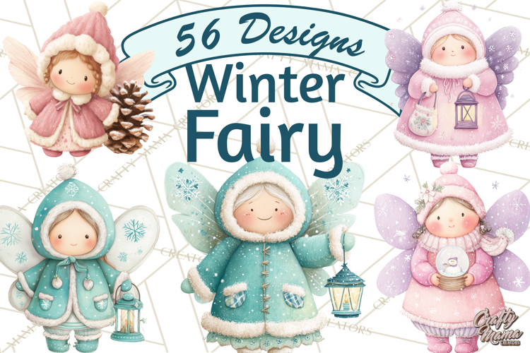 Chubby Winter Fairy PNG, Miniature Watercolor Winter Fairies