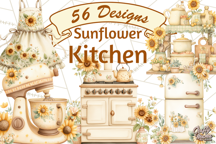 Farmhouse Sunflower Kitchen Clipart, Sunflower Kitchen Png