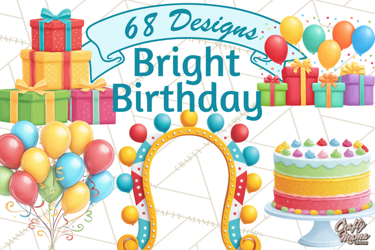 Birthday Party Clipart, Bright Celebration Decorations PNG
