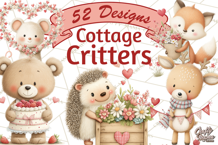 Cozy Cottage Valentine Critters Clipart PNG Animals