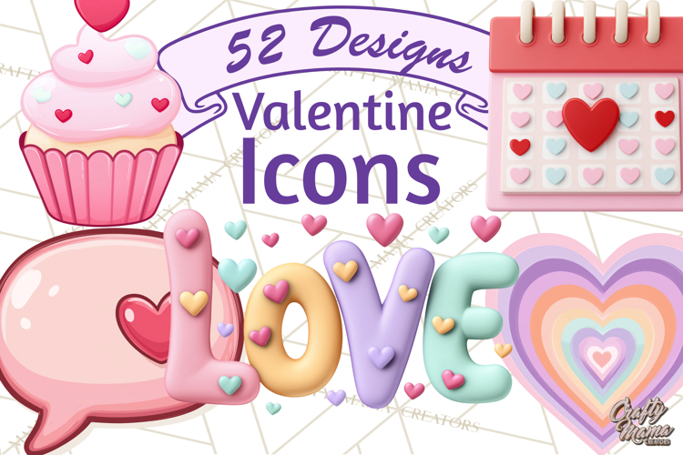 Cute Valentine Icons PNG Pastel Love Clipart Illustrations