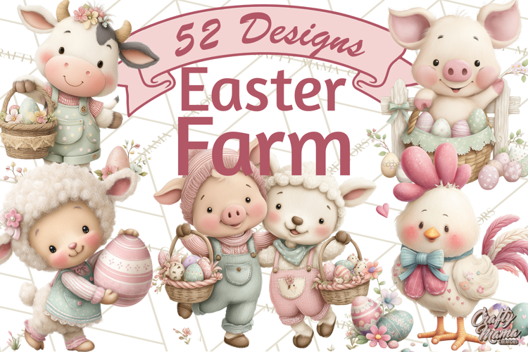 Easter Farm Animals Clipart PNG, Farm Animals Easter Eggs