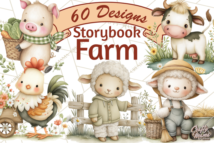 Vintage Farm Animal Clipart, Whimsical Farm Animals Clip Art