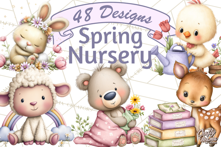Spring Baby Animal Clipart, Baby Animals PNG, Pastel Nursery