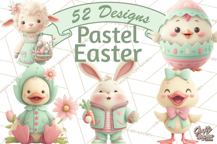 Whimsical Easter Characters Clipart PNG, Cute Mint Png