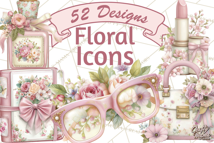 Floral Girl Power Clipart, Girly Feminine Icons Png