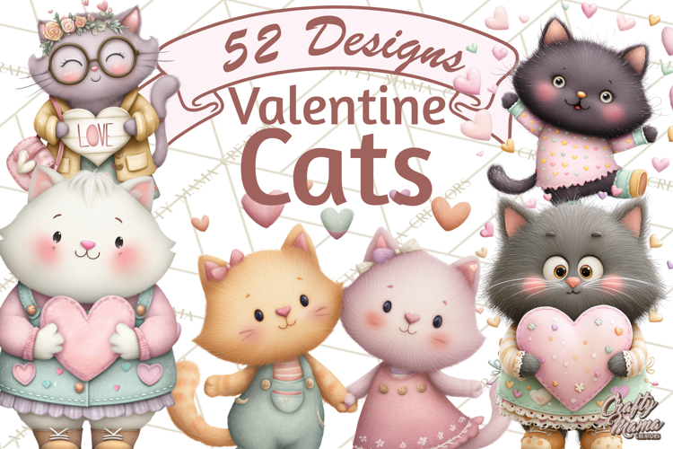 Valentine Cat Clipart PNG, Cute Valentine Cats, Kids