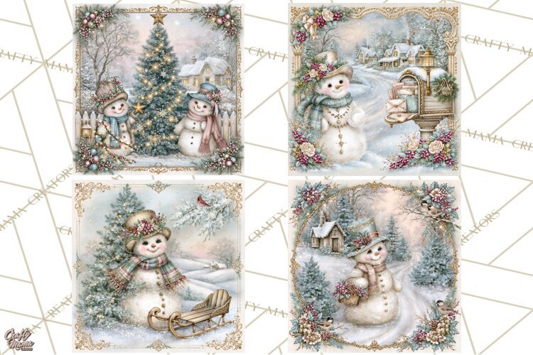 Snowfall Stories Watercolor Snowman PNG Signs, Snowman Scene