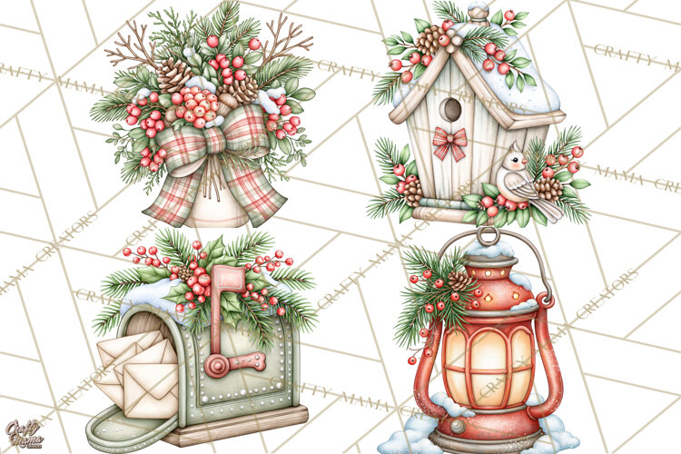 Winter Magic Vintage Christmas Elements Clipart example image 1