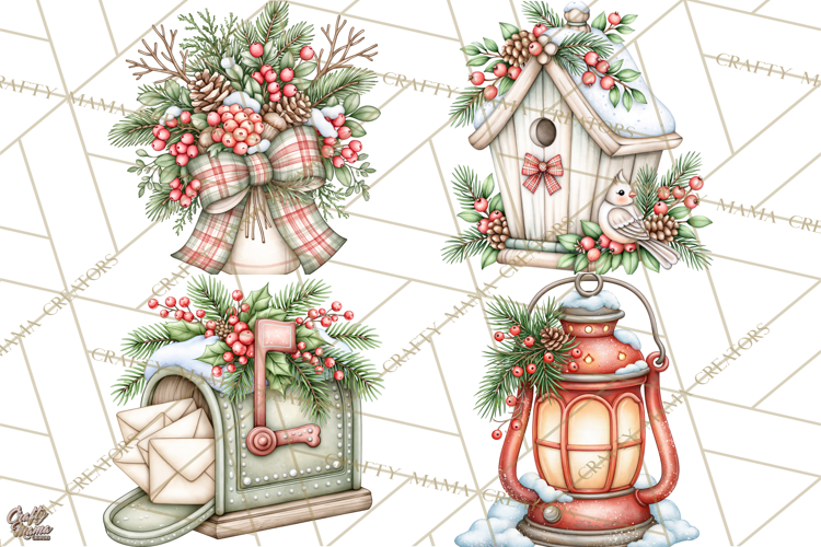 Winter Magic Vintage Christmas Elements Clipart