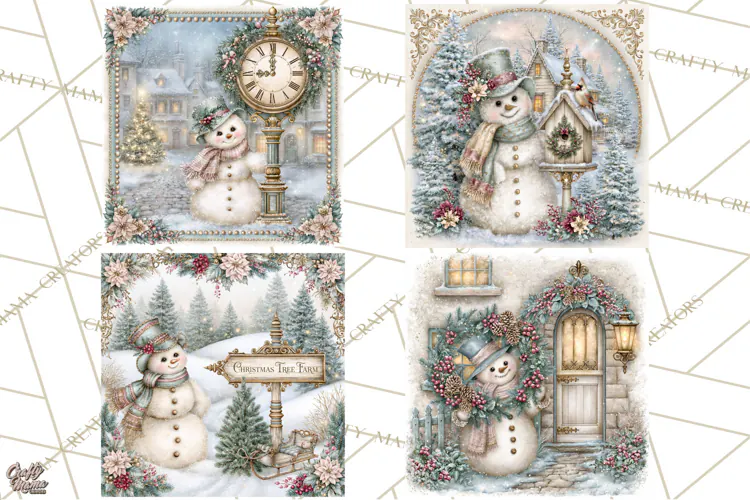 Snowfall Stories Watercolor Snowman PNG Signs, Snowman Scene