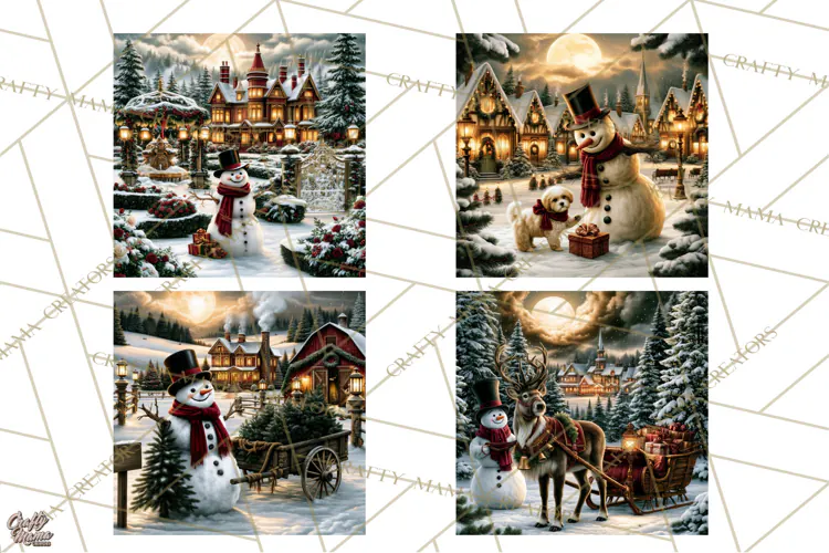 Vintage Victorian Snowman Christmas PNG Image