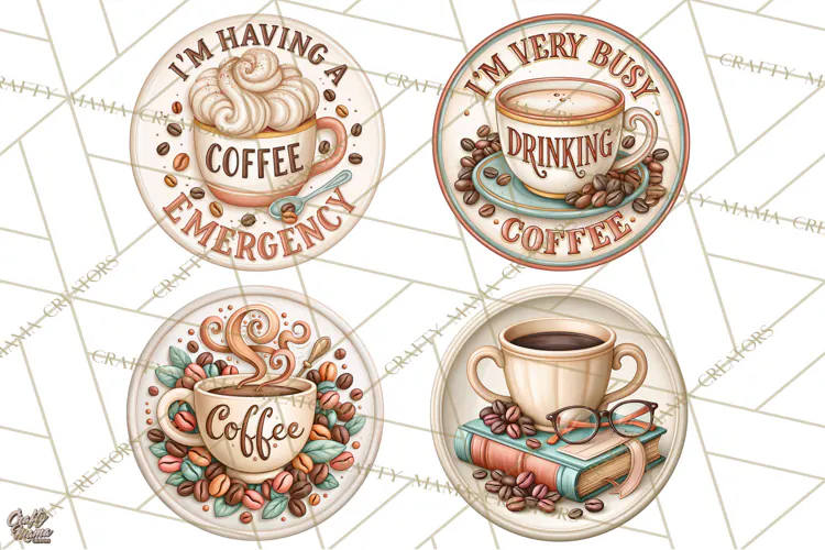 Coffee Retro Round Sign PNG Designs