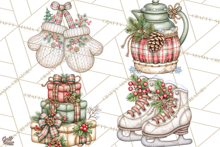 Winter Magic Vintage Christmas Elements Clipart example image 1