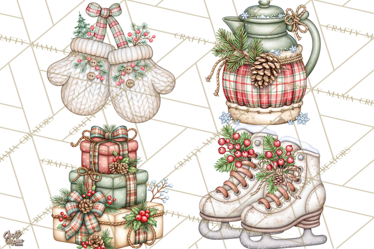 Winter Magic Vintage Christmas Elements Clipart